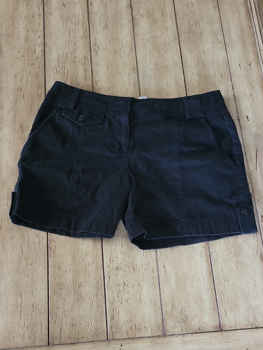 LOFT Black Bermuda Shorts with Button-Tab Detail